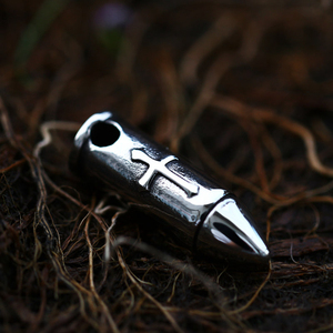 SS8-612P soldato in acciaio cranio uomini catene collana gioielli in acciaio inox forma proiettile pendente con teschio - Product Image 4