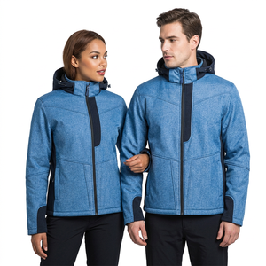 Unisex Blue <b>Canvas</b> <b>Jacket</b> Hood Zipper Closure Waterproof Windproof Cotton Lining Winter Outerwear Front HIGH STREET Style - Product Image 1