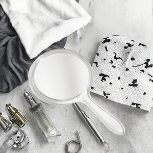 Miroir de poche double face en acrylique transparent utilisation cosmétique miroir de maquillage en forme de poignée de logo personnalisé - Product Image 4