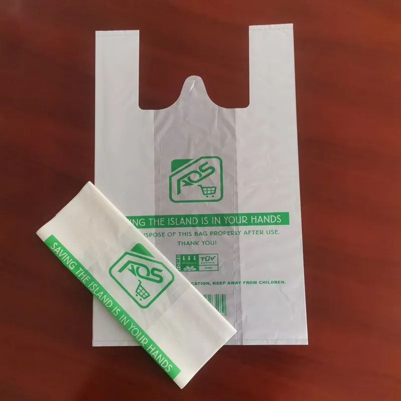 Eco Friendly Raw material pla tshirt bio degradable compostable shopping bags bolsas biodegradable plastic bag