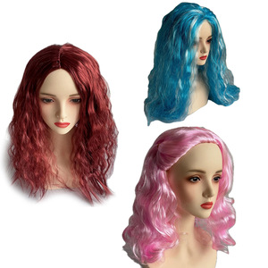 Perruque de princesse Descendants, bordeaux, bleu, rose, longue et bouclée, pour déguisement d'Halloween - Product Image 1