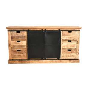Vajilla de madera Gabinete Unidad de almacenamiento Madera Rústica Estilo vintage Cuatro puertas Cuatro cajones Buffet Aparador Muebles sólidos para el hogar - Product Image 1