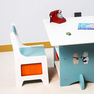 Ensemble table et chaises pour enfants aux couleurs vives, double face avec rangement, bacs en tissu et en plastique, bureau d'activités en bois pour enfants - Product Image 4
