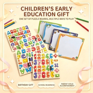 Tavola Puzzle <span class=keywords><strong>in</strong></span> Legno con Alfabeto e Numeri, Doppio Lato per Disegno ABC 123, Apprendimento Precoce per Bambini, CPC, Vendita all'Ingrosso OEM Personalizzata - Product Image 3
