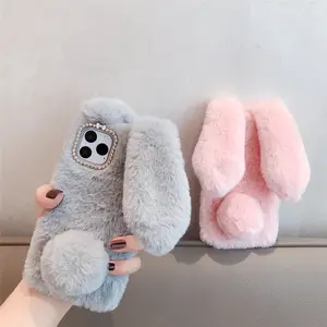 Năm mới Thỏ lông Fluffy trường hợp điện thoại mờ trường hợp sang trọng cho Iphone Túi Lễ Hội Mùa Xuân