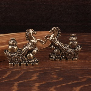 Brass Lucky Horse Gourd Ornament 2Pcs Feng Shui Home <b>Office</b> Decoration - Product Image 2