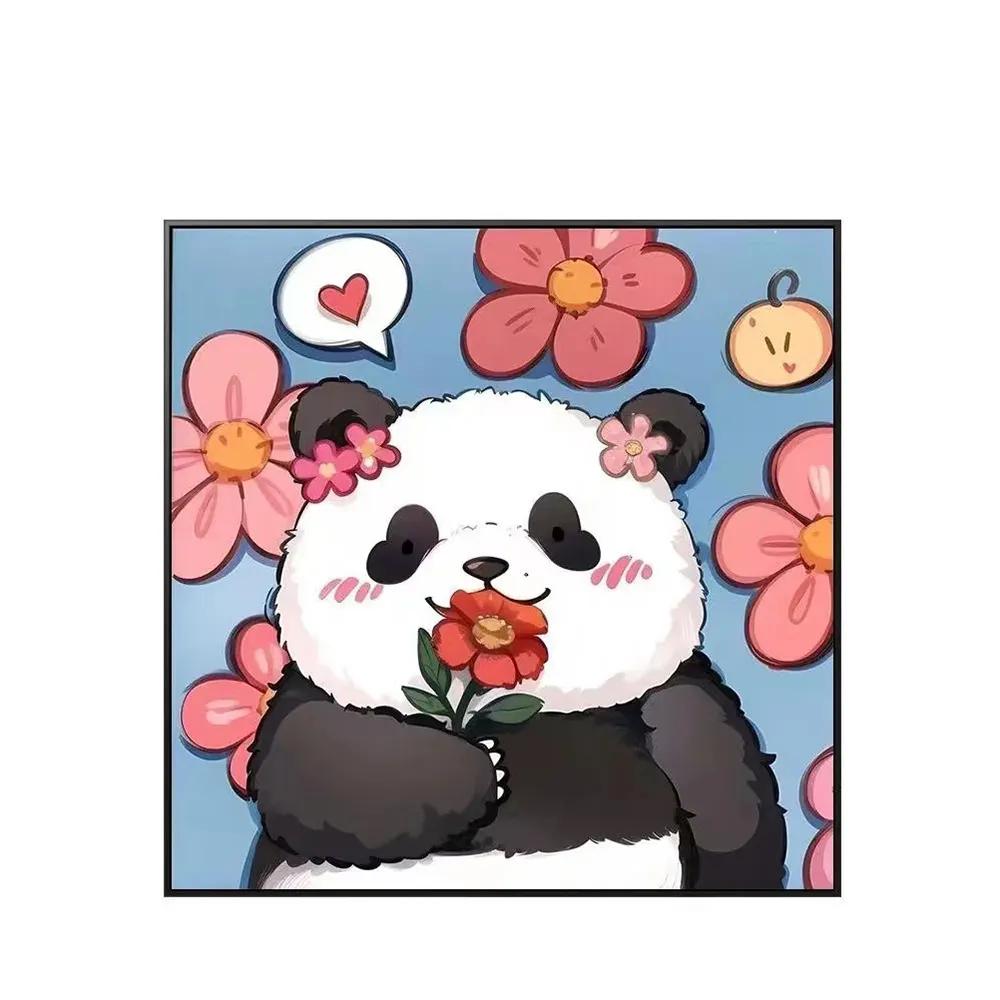 El boyalı karikatür panda DIY akrilik boyama için gerilmiş yağlıboya çerçeve