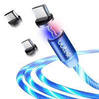 Luz de flash de color LED 3 en 1 Cable USB magnético 2.4A Carga rápida con conectores Micro-usb/Type-c/8 Pin Cable USB multipuerto
