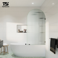 Modern Frameless Sliding Arched Ribbed Glass Room Divider-Frosted Privacy Partition 5+ Year Warranty for Bathroom/Office Use