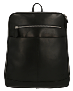 Minimalist <b>Black</b> Genuine Leather Laptop <b>Backpack</b> With Zipper Closure And Interior Pocket Unisex Softback 20-39L Water Resistant - Product Image 1
