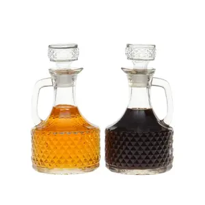 13.5 OZ 4 pak botol kaca minyak dan cuka, botol Dispenser minyak zaitun kaca dengan pegangan dan gabus untuk dapur