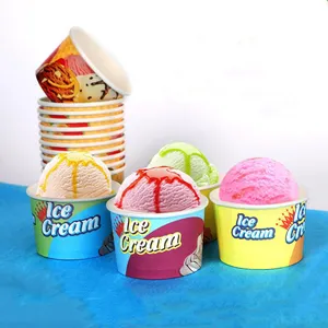 Mini cuenco de papel de helado desechable personalizado Nicro, vasos de yogur, vasos de papel creativos ecológicos para embalaje de helado