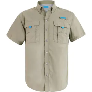 Camisa de poliéster y nailon de manga corta de alta calidad, camisas de pesca UV de secado rápido