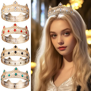 Corona de Metal Redonda para <span class=keywords><strong>Hombre</strong></span>, Chapada en Oro, con Circonitas de Agua y Pedrería, Marca Miss Etiquette NIANCAN, para Cumpleaños y Bodas - Product Image 1