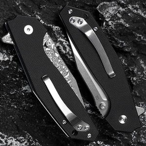 Couteau pliant G10 avec lame D2 en acier Damas à motif, disponible sur Amazon, possibilité d'ajouter un logo - Product Image 5