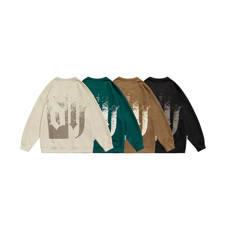 Großhandel Mode Wildleder Stoff Logo Druck Graffiti Sofa Samt Stoff Einfarbig Fleece Übergroße Sweatshirts