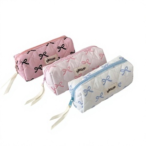 Wholesale Custom Logo Quilted <b>Makeup</b> Bag Soft Padded Cosmetic Pouch Zipper Pencil <b>Case</b> Travel Storage Organizer OEM Service - Product Image 1