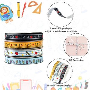 Cinta de satén estampada a doble cara para la vuelta al cole, al por mayor, con patrón de alfabeto, regla y lápiz, 100% poliéster, decoración para mochilas escolares - Product Image 2