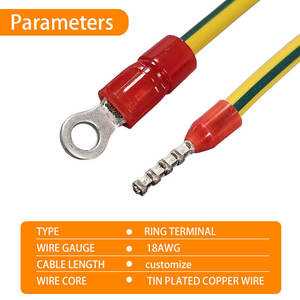 Terminal de crimpado OEM ODM, terminal de anillo aislado, conjunto completo de cableado con cable verde y amarillo de 18 AWG - Product Image 3