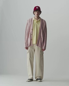 春夏男士细条纹针织开衫粉色棉质长袖V领前扣多色毛衣OEM - Product Image 3