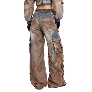 Produttore di <span class=keywords><strong>Jeans</strong></span> Personalizzati, <span class=keywords><strong>Jeans</strong></span> Cargo da <span class=keywords><strong>Donna</strong></span> con Patchwork, Gamba Larga e Stile <span class=keywords><strong>Baggy</strong></span> - Product Image 2