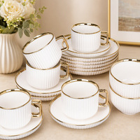 Ensemble de vaisselle en céramique pour restaurant, 32 pièces, avec logo personnalisé, vaisselle d'hôtel, vaisselle en argile mate, assiettes avec bord doré