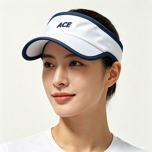 Unisex Sports Visor Cap White Navy Piping Tennis Sun Quick Dry Empty Top Custom Embroidery Outdoor Travel Running Wholesale - Product Image 1