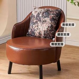 Fauteuil pivotant simple de style américain, nouveau fauteuil en cuir rétro de luxe léger pour salon relaxant, balcon, usage domestique - Product Image 3