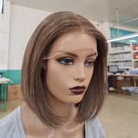Perruque Bob Remy Péruvien sans colle, transparente, personnalisée, 2/8A, mélange de couleurs, pour cheveux de bébé, avec dentelle frontale coupée, sangles réglables, densité 180%