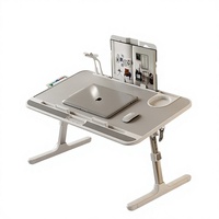Escritorio Plegable Ajustable de Madera Color Nogal Gris con Refrigeración USB, Mesa Portátil para Laptop para Dormitorios, Escritorio para Niños