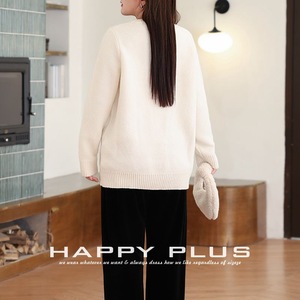 Suéter de Cuello Redondo Bordado Happy Plus, Talla Grande, Manga Larga, Corte Holgado, Ropa de Mujer para Otoño e Invierno - Product Image 5