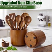 Support de rangement pour ustensiles en bois 360 °   Support à couverts rotatif pour comptoir de cuisine avec compartiments pour cuillères et ustensiles de cuisine