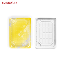Sunzza paquete al por mayor sushi sacar embalaje contenedor amarillo desechable caja de salmón de plástico con tapa antivaho