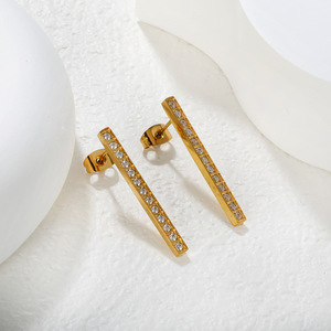Geometric <b>Stud</b> <b>Earrings</b> Gold Plated Diamond Channel Setting Everyday Wear Women's Fashion Jewelry - Product Image 1