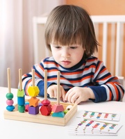 Jeu de perles en bois pour enfants, ensemble de cinq piliers, jouet éducatif pour la perception des couleurs et des formes, blocs de construction en bois arc-en-ciel