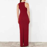 Robe longue sexy sans manches à col licou et fente, imprimée numériquement, pour printemps, été, automne, personnalisable pour fabricants de vêtements