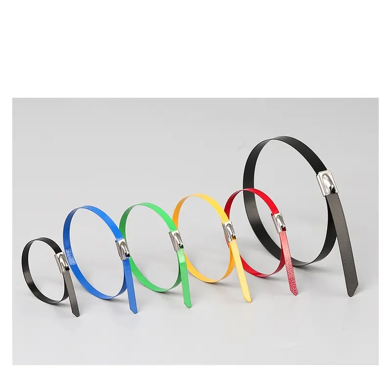 Stainless steel color band Polyester / Epoxy /PVC Coated cable tie as pole line cable fitting