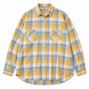 Chemises en flanelle personnalisées OEM/ODM pour hommes, <span class=keywords><strong>jaune</strong></span> et bleu, chemise à carreaux pour hommes, coton brossé, manches longues, <span class=keywords><strong>surchemise</strong></span> décontractée, logo personnalisé - Product Image 2