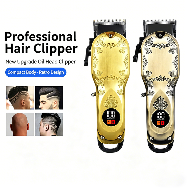 Electric Hair Clipper LCD Digital Display, Metal Body Cordless Hair Trimmer, T-Blade Carving Oil Head Clipper Bald Head Shaver