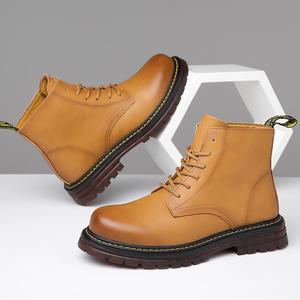 Bottes Martin pour homme, à bout rond, en cuir, avec doublure en fourrure, semelle en caoutchouc, isolantes pour l'hiver - Product Image 4