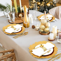 Assiettes de présentation de luxe 13 pouces en plastique doré pour dîner, mariage, fête, avec bord festonné métallique