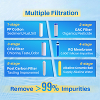 Système de filtration d'eau par osmose inverse (RO) à 6 étapes avec régulation du TDS, débit de 75 GPD, purificateur d'eau alcaline avec réservoir