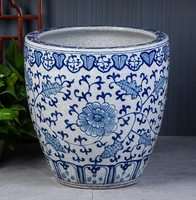 RUXI Jingdezhen Pot de fleurs en céramique craquelée bleu et blanc, style ancien, pour aquarium, cour et salon, 50L, Zen Asiatique