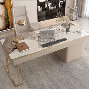 घर कार्यालय फर्नीचर सेट कार्यकारी कार्य केंद्र संगमरमर शीर्ष सोने स्टेनलेस स्टील कार्यालय डेस्क लक्जरी आधुनिक कार्यालय की मेज - Product Image 5