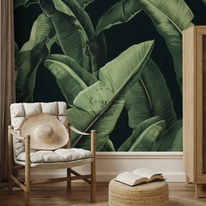 열대 바나나 잎 3D 숲 벽지 사진 종이 벽