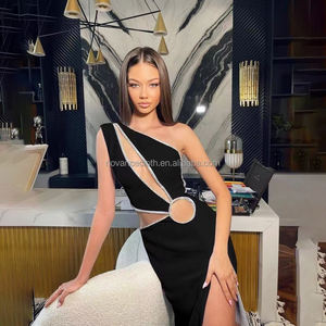 Novance B3259 nouvelles idées de produits uniques noir chaud évider robe de soirée de soirée formelle brillant Crytsta Lrobes de designer pour les femmes - Product Image 1