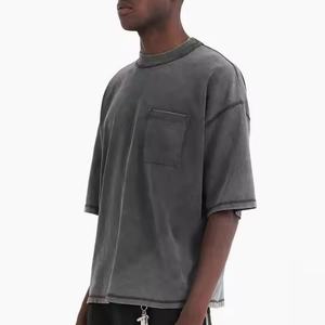 Hot Sell Plain T <b>Shirt</b> French Terry Cotton <b>Men</b> T <b>Shirt</b> Grey Boxy Chest <b>Pocket</b> Round Neck T <b>Shirt</b> Unisex <b>Men</b> T-<b>shirt</b> - Product Image 2