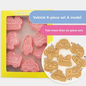 8 Pcs/Set DIY Vehicle Cartoon Biscuit Mould Engineering Truck Cookie Cutter 3D Biscuits Mold Plastic Baking Mould Cookie