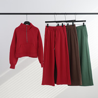 Ensemble veste et pantalon de sport pour femme, coupe ample, col montant, demi-zip, doublure polaire, idéal pour le yoga et la course à pied, LuluLemon