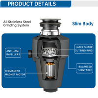 Penghancur Sampah Makanan Listrik Rumah Tangga 1HP, Motor DC Stainless Steel, Teknologi Peredam Suara, Kapasitas 1250ml